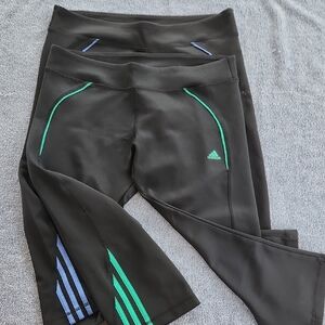 Adidas Black Leggings with Green Or Blue Accents. Large. Gently Worn. 2 For$10!